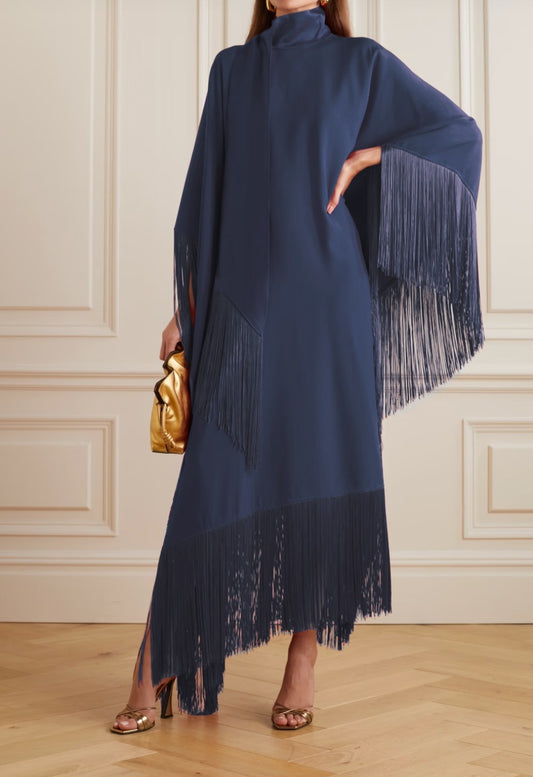 Audrey Navy Fringe Kaftan