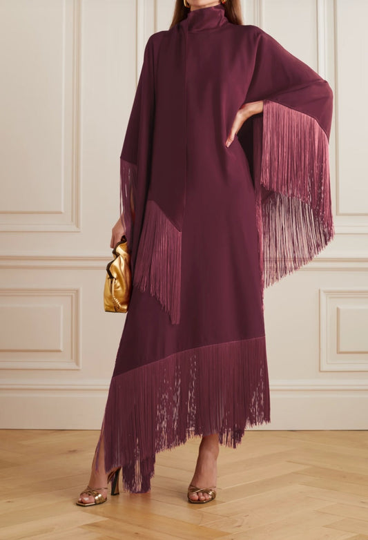 Audrey Wine Fringe Kaftan